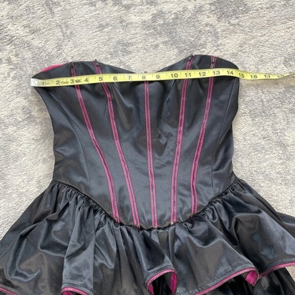 NWT Betsey Johnson Black Label Black Pink Zipper Corset Mini Dress Tiered Sz 2 - Picture 9 of 15
